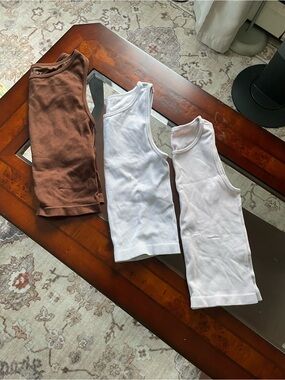 3-Pack Ribbed Fitted Tank Tops - White, Light Pink, and Brown